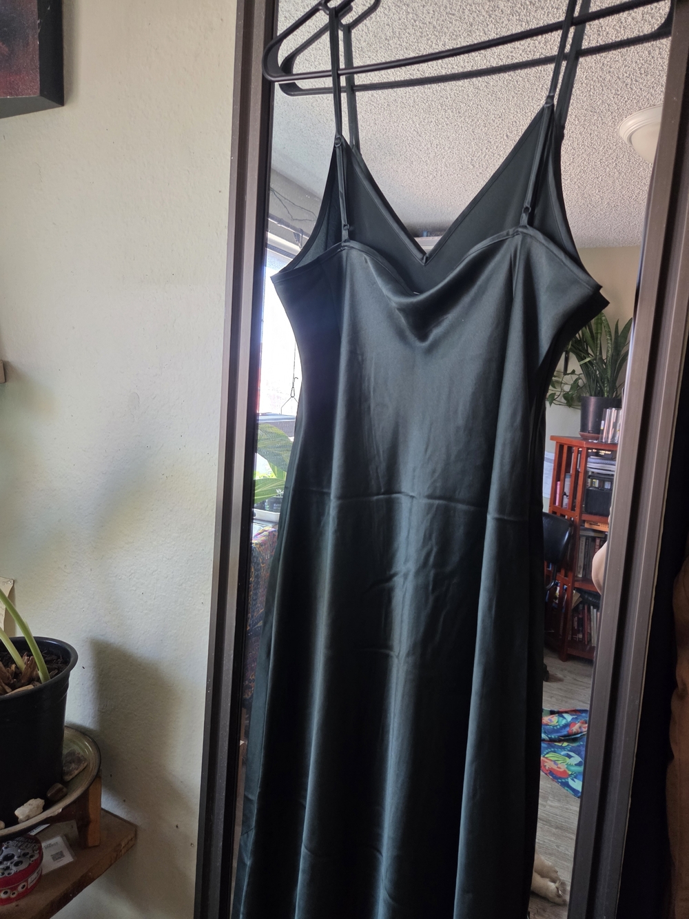 Quince NWOT 100% Washable Silk Slip Dress - Dark Green - Picture 6 of 12